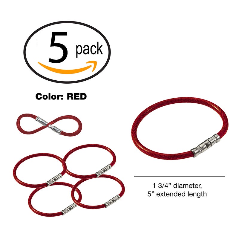 Lucky Line 5â€ Twisty Lock Key Ring, Flexible Nylon Coated Steel Wire Loop, Corrosion-Resistant and Durable, 5 Pack, Red (8117005) - Image 5